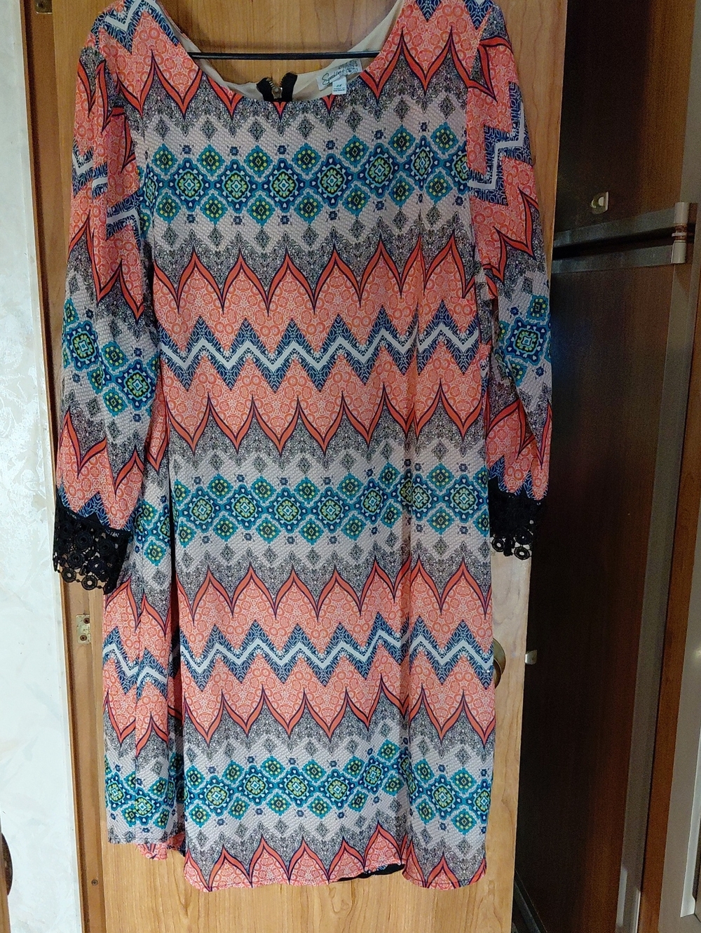 Speechless Coral and Blue Chevron & Floral Midi Dress